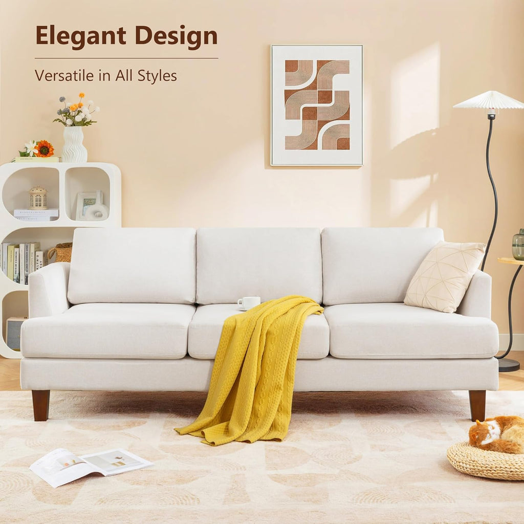 3 Seater Sofa Couch with Deep Seats, 89" Mid Century Modern Upholstered Sofa with Armrests