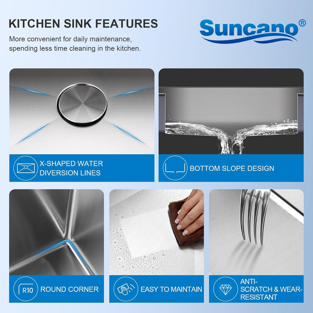 Undermount Kitchen Sink Workstaion 32x19x10 Inch Stainless Steel | 10" Deep Basin ,18 Gauge T304 Large Single Bowl