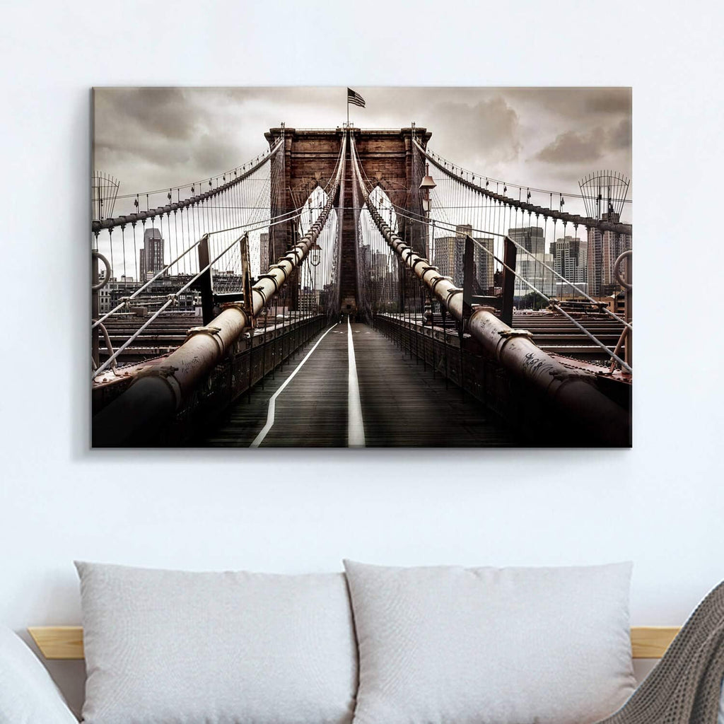 Brooklyn Bridge Picture Classic Artwork: New York Cityscape Canvas Wall Art Prints (Multi-Sized)