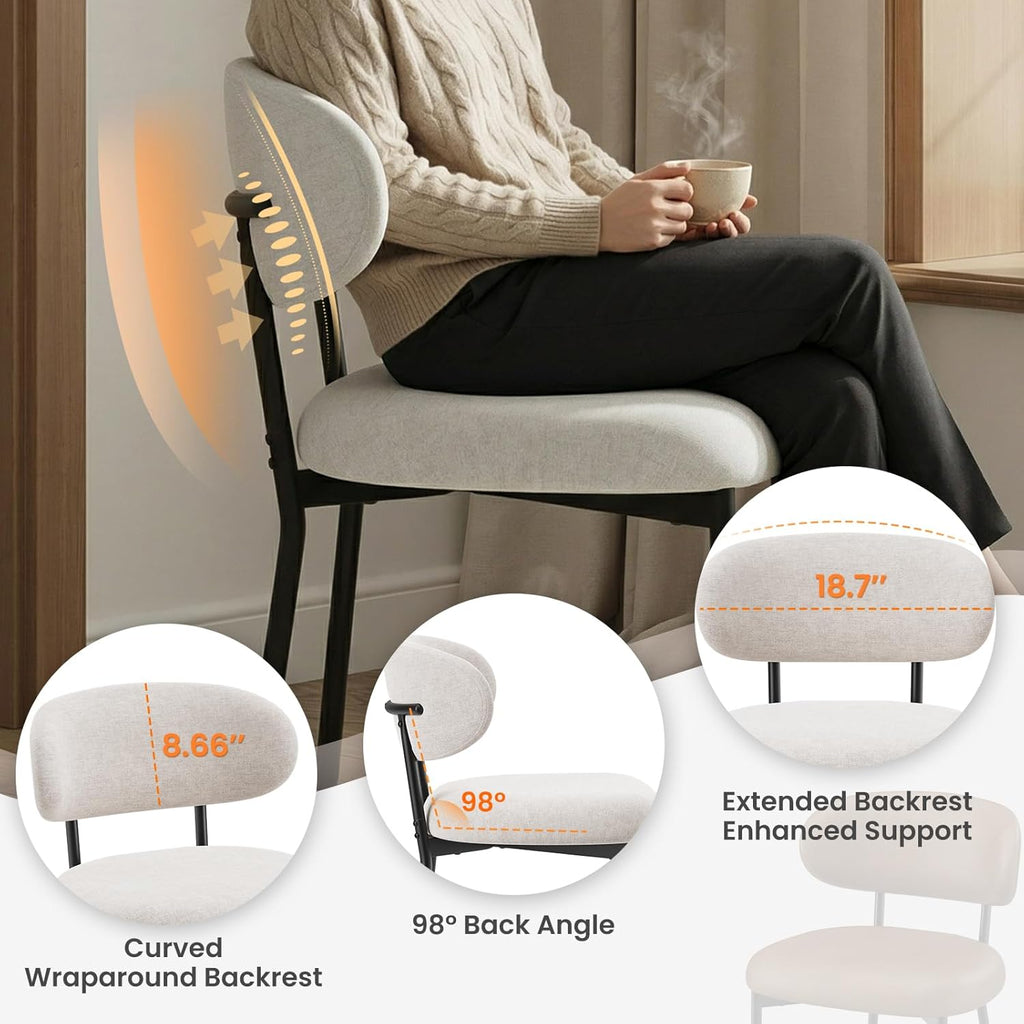 Upholstered Dining Chairs Set of 4, Modern Fabric Kitchen Chairs with Curved Backrest and Cushioned Seat, Sturdy