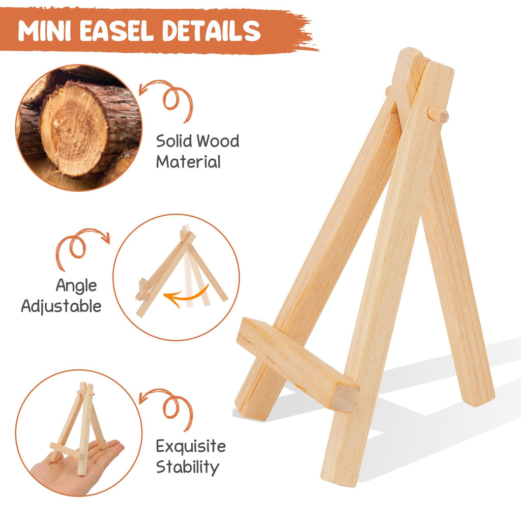 5" Mini Wood Display Easel 24 Pack, Natural Wooden Small Easel Stand for Signs, Small Canvases, Table Display