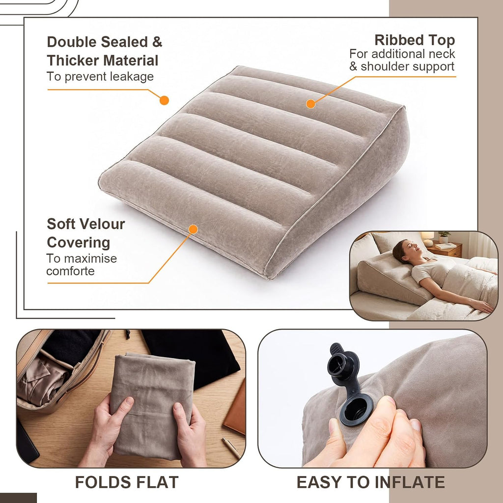 2 Pack Inflatable Wedge Pillow for Traveling Extra Wide 22" Portable Bed Wedge Pillows for Sleeping Head Shoulder
