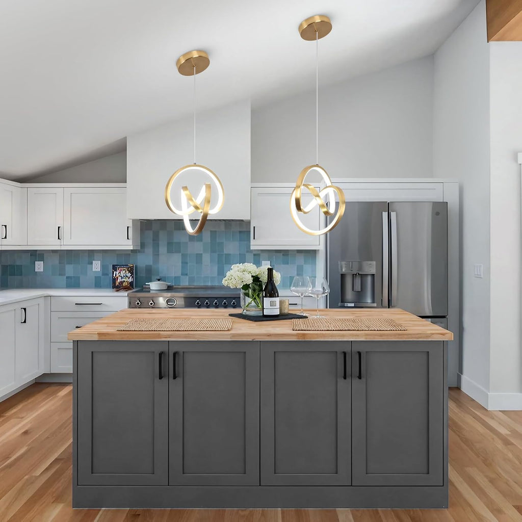 Modern LED Pendant Lights Kitchen Island, 6000K LED Chandelier Adjustable Height Gold Hanging Light Fixture Island