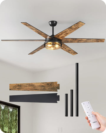 70" Large Farmhouse Ceiling Fans with Lights and Remote,10%-100% Dimmable, Wood Blades