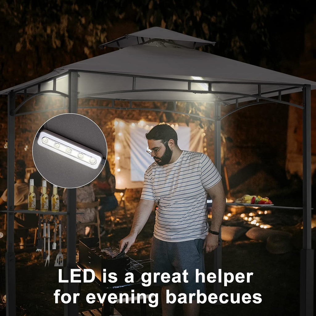 8x5 Grill Gazebo - Outdoor BBQ Canopy Shelter with Led Light Grilling (Dark Gray)