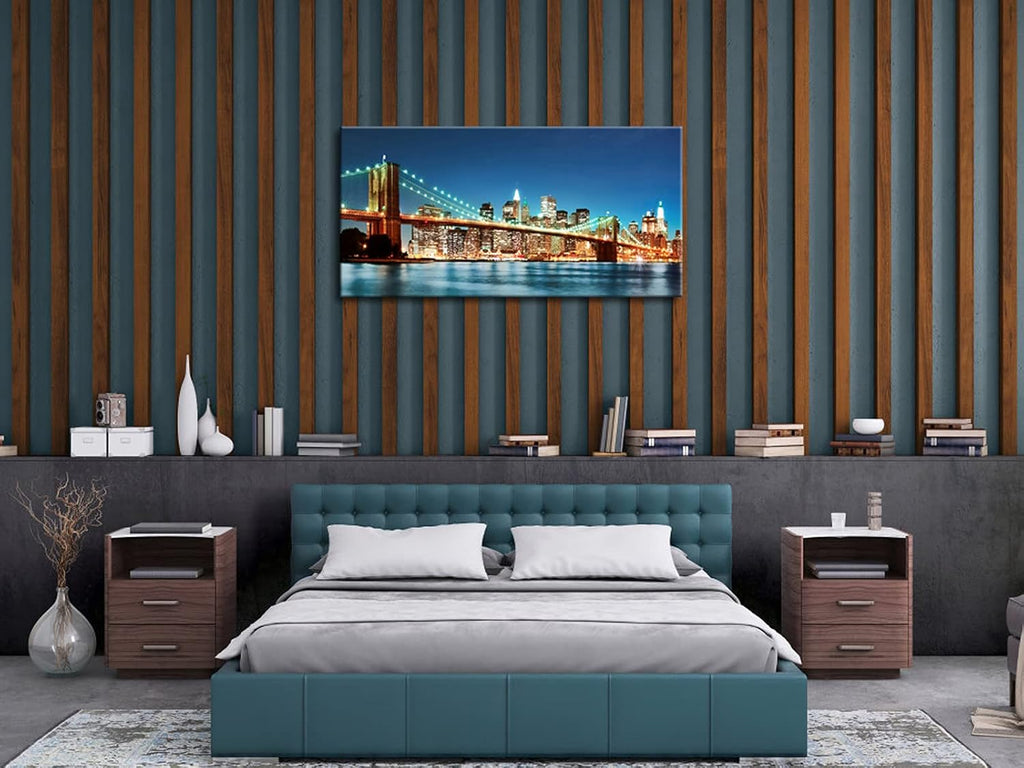 Large Modern New York Cityscape Canvas Wall Art Brooklyn Bridge Night View Canvas Prints Stretched Landscape Pictures