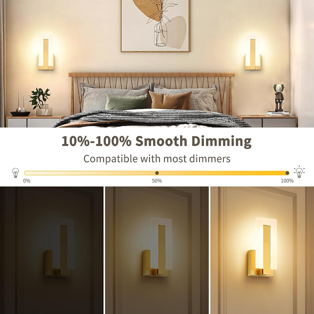 Modern LED Wall Sconce Set of 2, Dimmable Hardwired Bathroom Vanity Light Indoor Wall Sconce , Study, Living Room