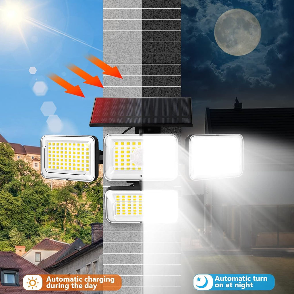 Solar Lights Outdoor Waterproof, 288 LED 2800LM Motion Sensor Outdoor Lights with Remote Control, 4 Head Solar Flood