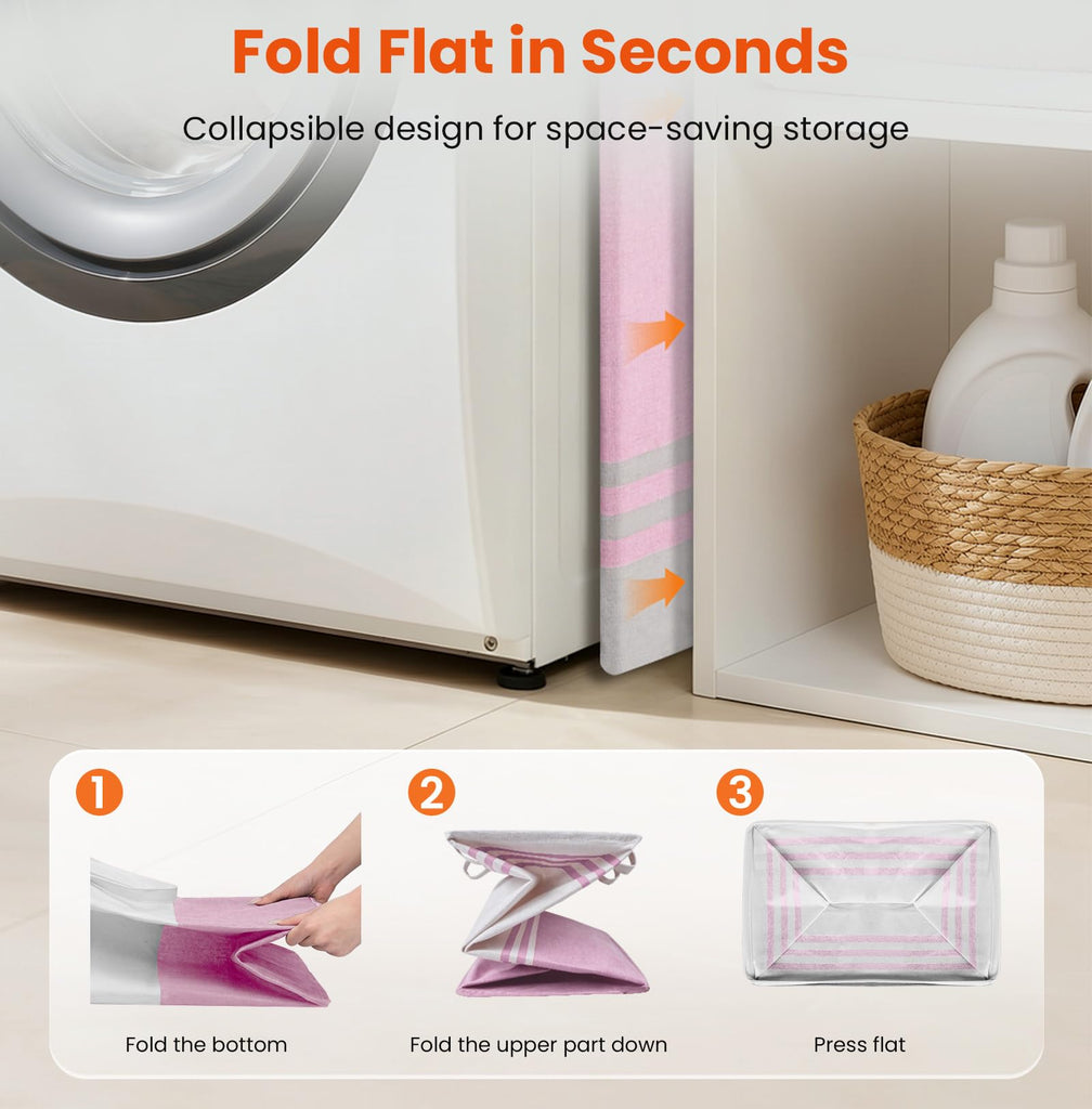 3-Pack Laundry Basket, Laundry Hamper, Pink-88L