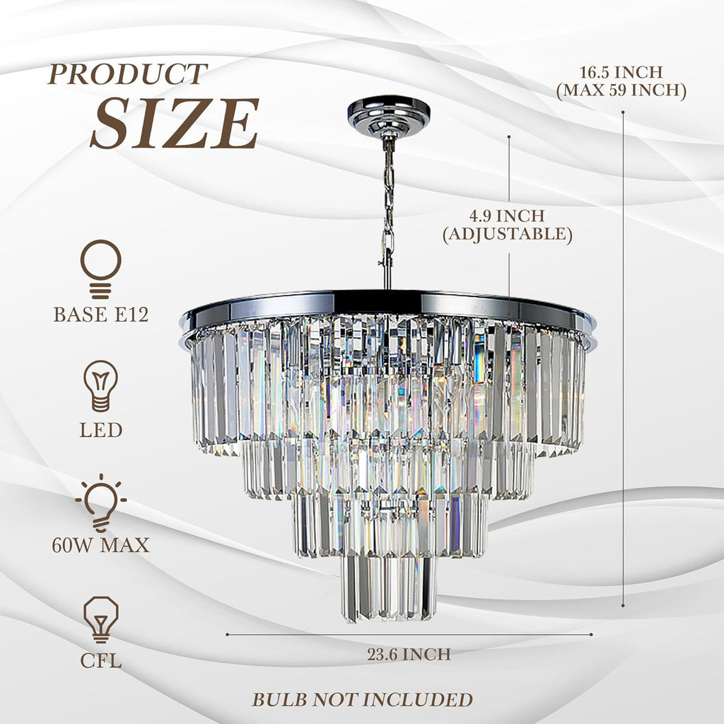 Inspired Odeon Style 9-Light Chrome Crystal 4-Tier Modern Chandelier Dia 23.6"