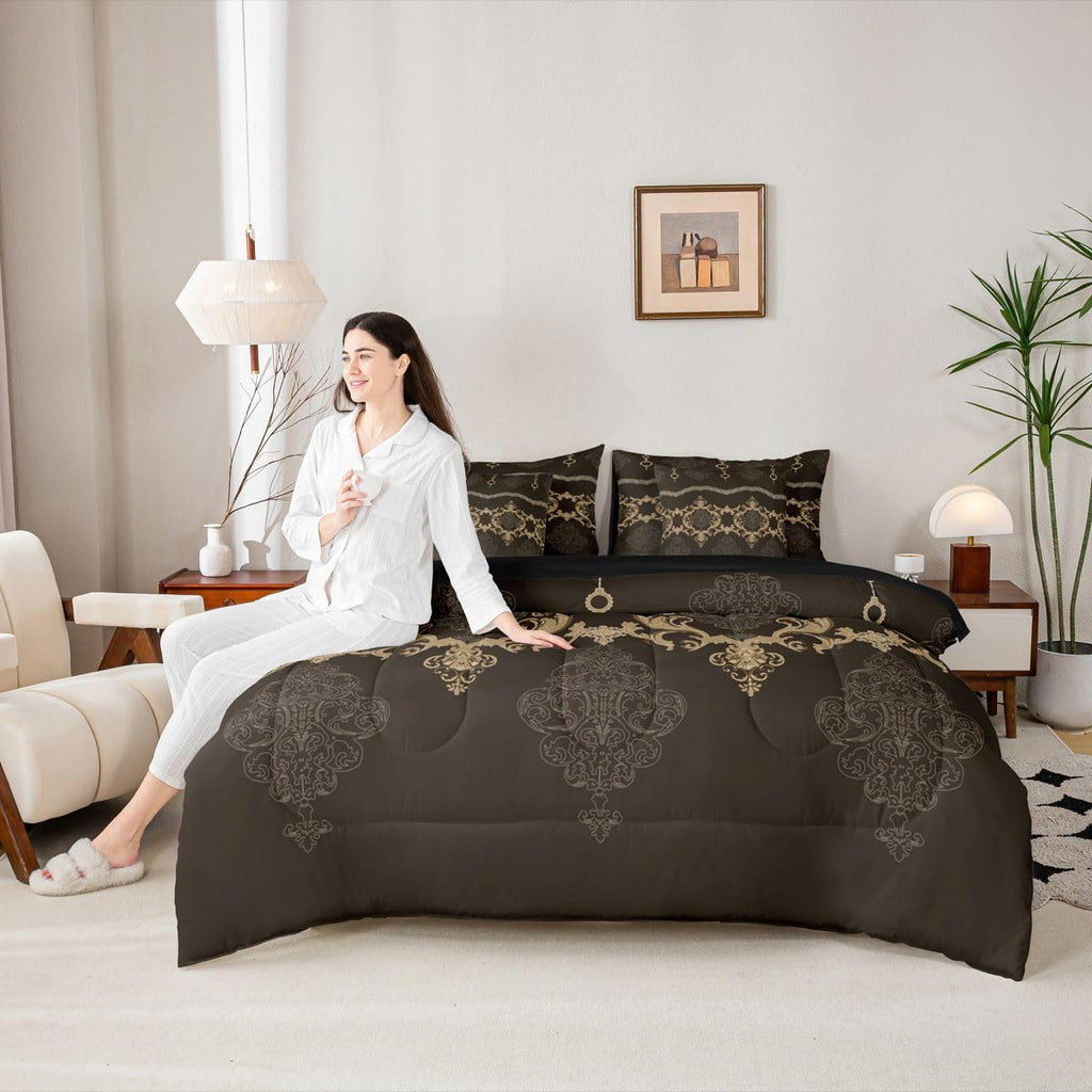 White Yellow Black Baroque Victorian Comforter Set