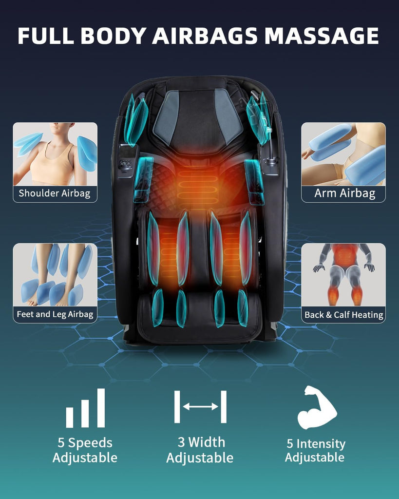 4D Massage Chair Full Body Zero Gravity 53" SL Track Recliner | 15 Auto Modes,Back & Calf Heat,Body Scan,Deep