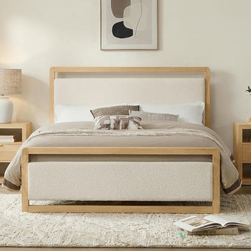 Wood Bed Frame, with USB Headboard & Footboard, Oat, Full