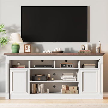 Farmhouse TV Stand for TVs Up to 75", Entertainment Center with Open Storage & Adjustable Shelves, TV Console with Doors for Living Room and Bedroom