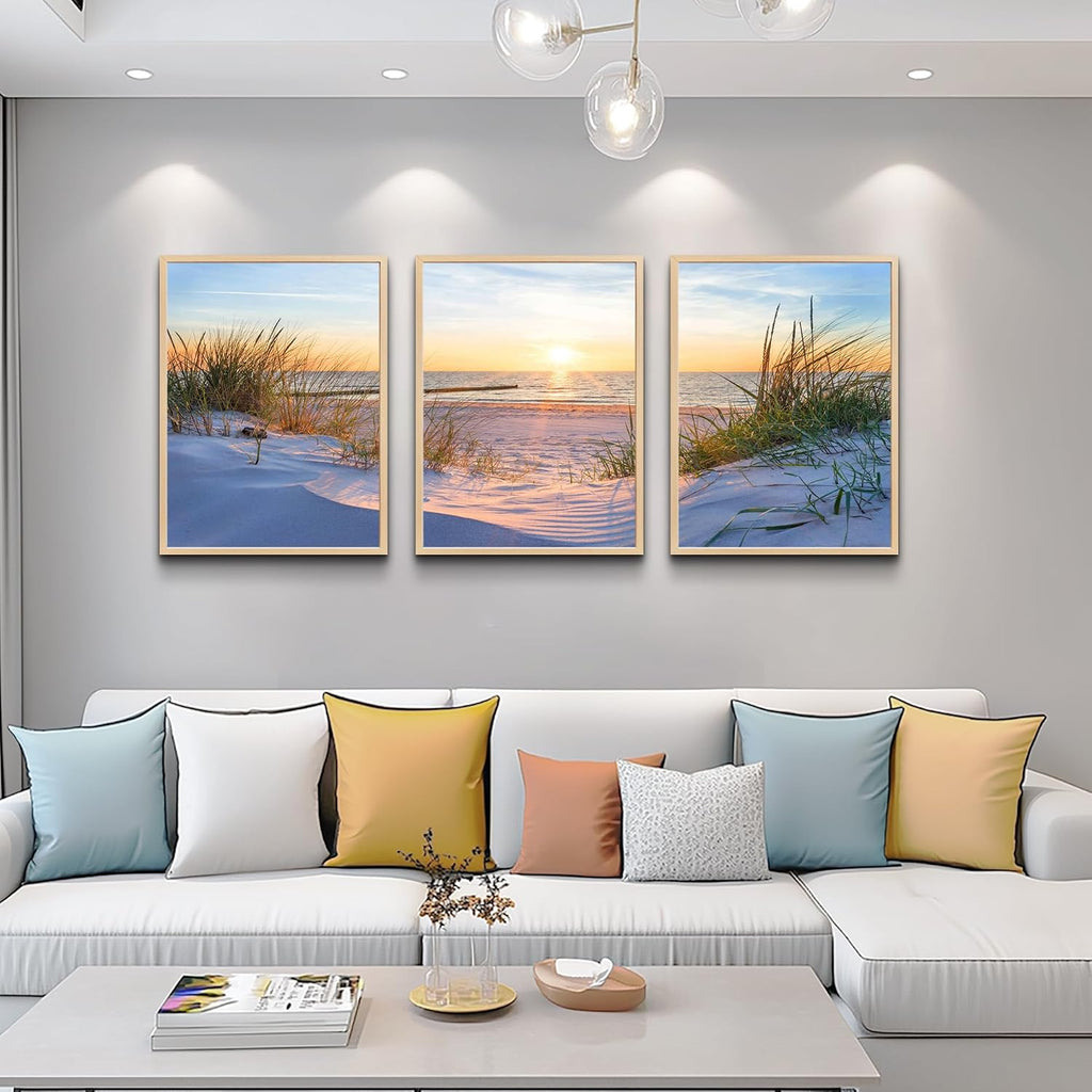 Framed Wall Art Modern Wall Decor Beach Landscapes Painting Coastal Picture Ocean Sunset Artwork for Walls Canvas