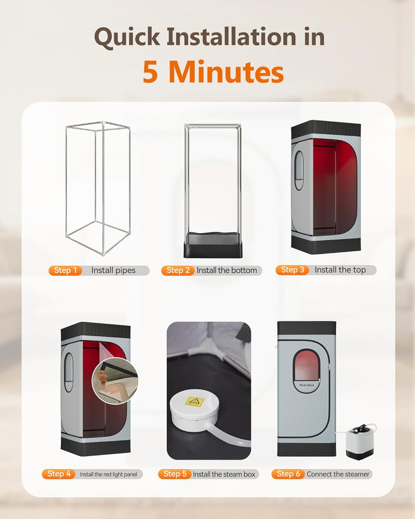 Portable Infrared Sauna Box for Home with 3L 1200W Steamer, Big Folding Chair, 99 Mins Timer, 9 Levels