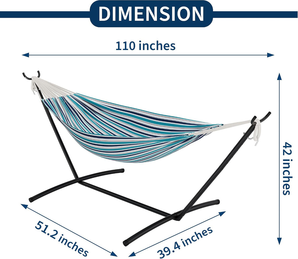 2 Person Double Hammock with Stand Foldable, 450Lbs Capacity, Double Hammocks Portable with Carrying Bag, Thick Rope