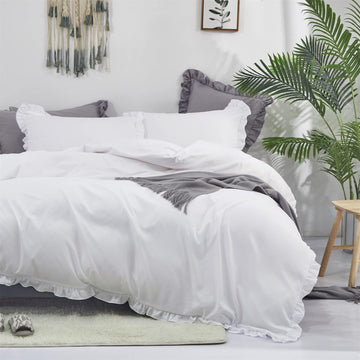 Hotel Luxury Edge Ruffle Duvet Cover Set Oversized 98x98, 3-Pieces 100% Egyptian Cotton with Zipper Closure