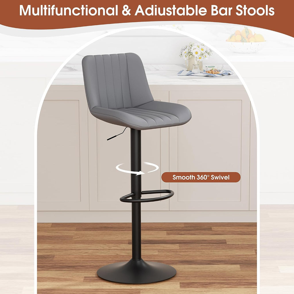 Modern Leather Bar Stools - Swivel & Height-Adjustable Bar Chairs with Footrest, Ergonomic Design Island, Home