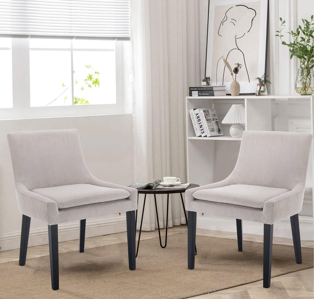 Upholstered Dining Chairs Set of 2, Mid-Back Kitchen Room Chair with Wood Legs, Corduroy Padded Dining Side Chairs