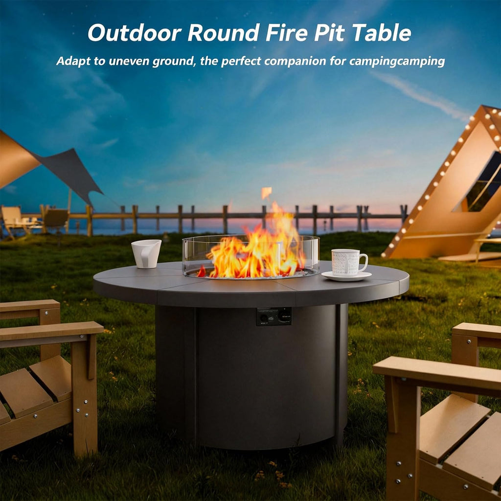48" Round Propane Fire Pit,Steel Tabletop Fire Pit w Lava Rocks,55000 BTU Auto-Ignition CSA Certified Gas Fire Pits