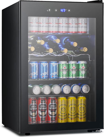 37 Bottle Wine Fridge,Freestanding 145 Can Beverage Refrigerator with Smart Temperature Control，4.5 CU FT Quiet Mini