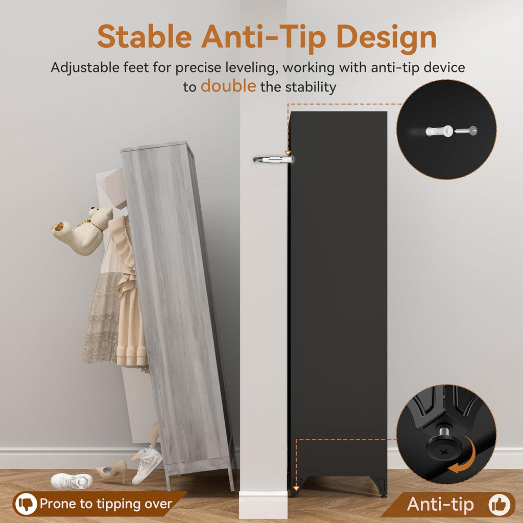 71" Metal Armoire Wardrobe Closet with Doors and Adjustable Shelves | Freestanding Tall Clothing Storage Cabinet