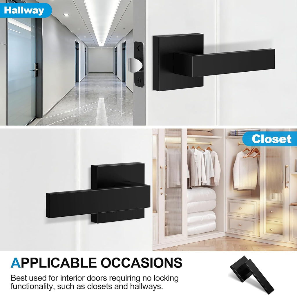 8 Pack Matte Black Door Handles Interior, Passage Door Knobs Closet Door Levers