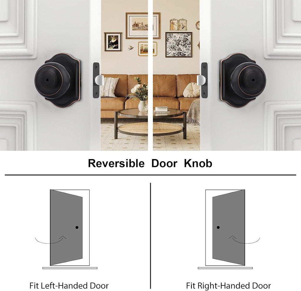 Oil Rubbed Bronze Door Knobs Interior, Bedroom Door Knob & Bathroom for Privacy, Bronze Interior Door Knobs 6 Pack