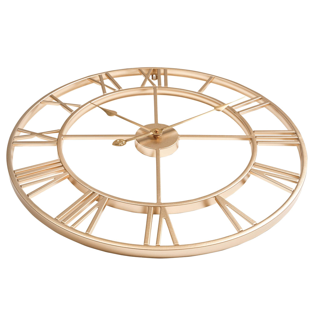 Silent 24 Inch Wall Clock Decor, Gold Roman Numeral