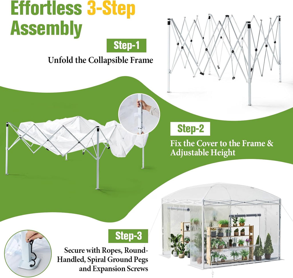 10x10x8.5 FT Portable Walk-in Greenhouse, Indoor Outdoor