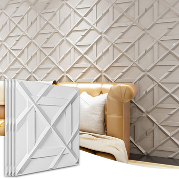 Decorativ PVC Glue-Up 3D Wall Panel, 19.7 x 19.7 in, 12-Pack, White