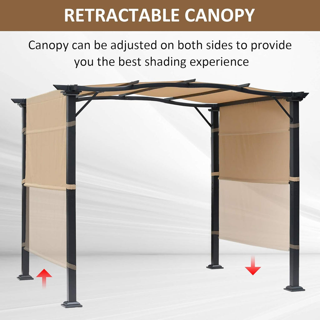 8' x 10' Retractable Pergola Canopy Steel Frame Polyester Fabric Gazebo with Retractable Canopy Shade Awning