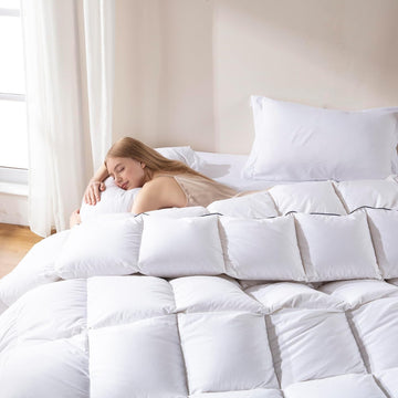 Feather Down Fiber Comforter Full, 100% Cotton Ultra Soft Fluffy Duvet Insert Full