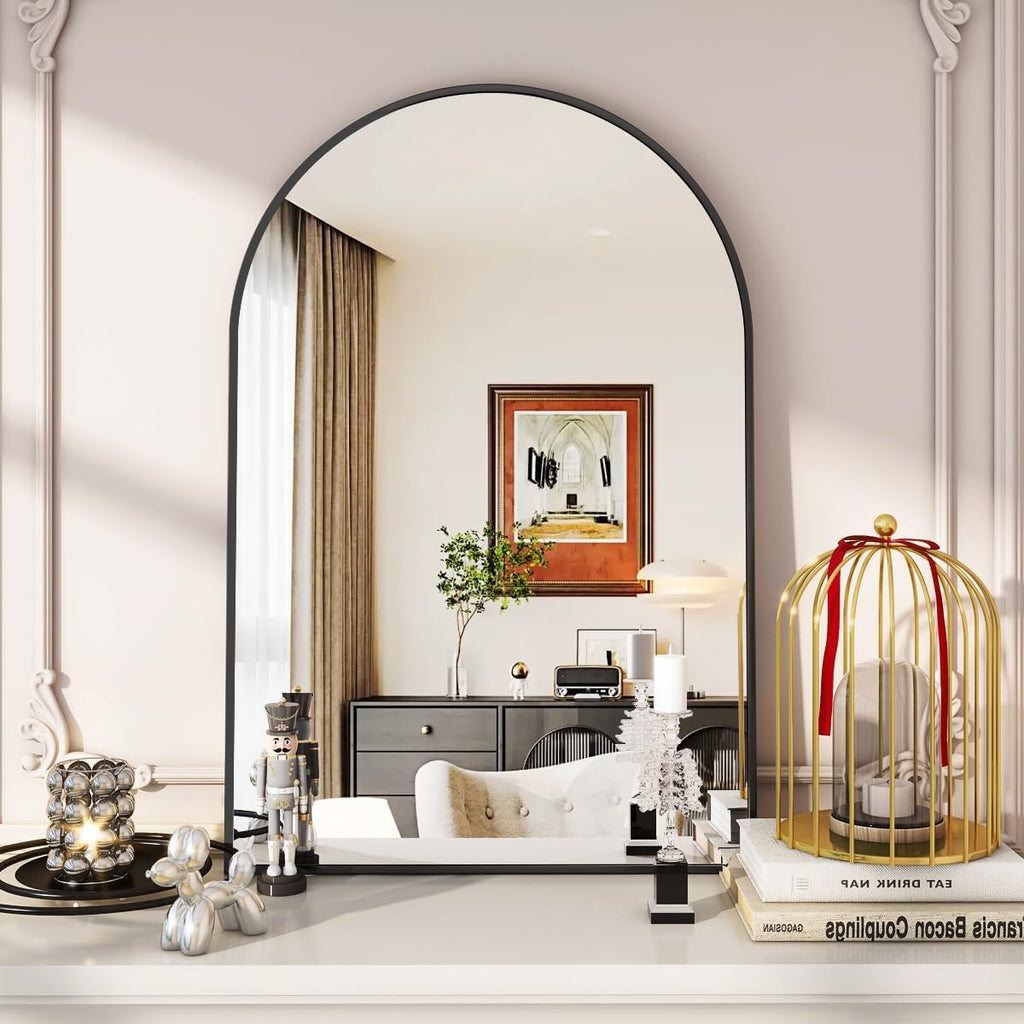 Arched Wall Mirror, 24 x 36 inch Arch Bathroom Mirror, Wall Mounted Vanity Mirror with Arch Metal Frame, Modern