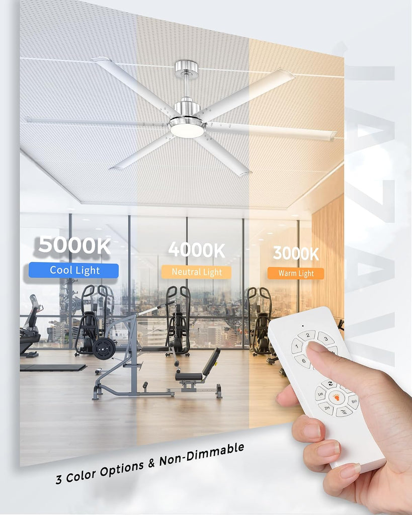 72 Inch Ceiling Fan with Light, Industrial Aluminum Blades, DC Motor 6 Speed Reversible,Covered Outdoor Space