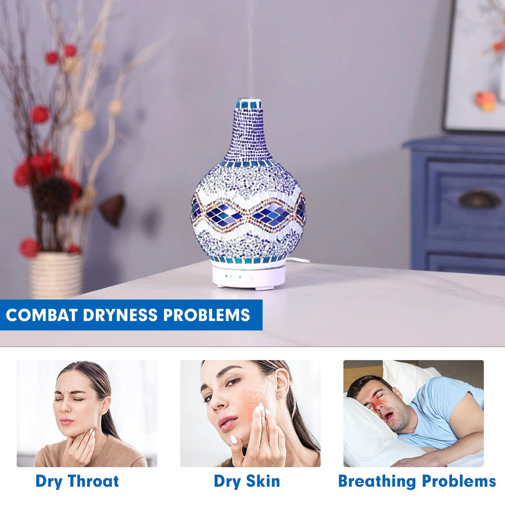 Mosaic Glass Essential Oil Diffuser, Tiffany Aromatherapy Diffuser 100ml Turkish Moroccan Color Changing Aroma