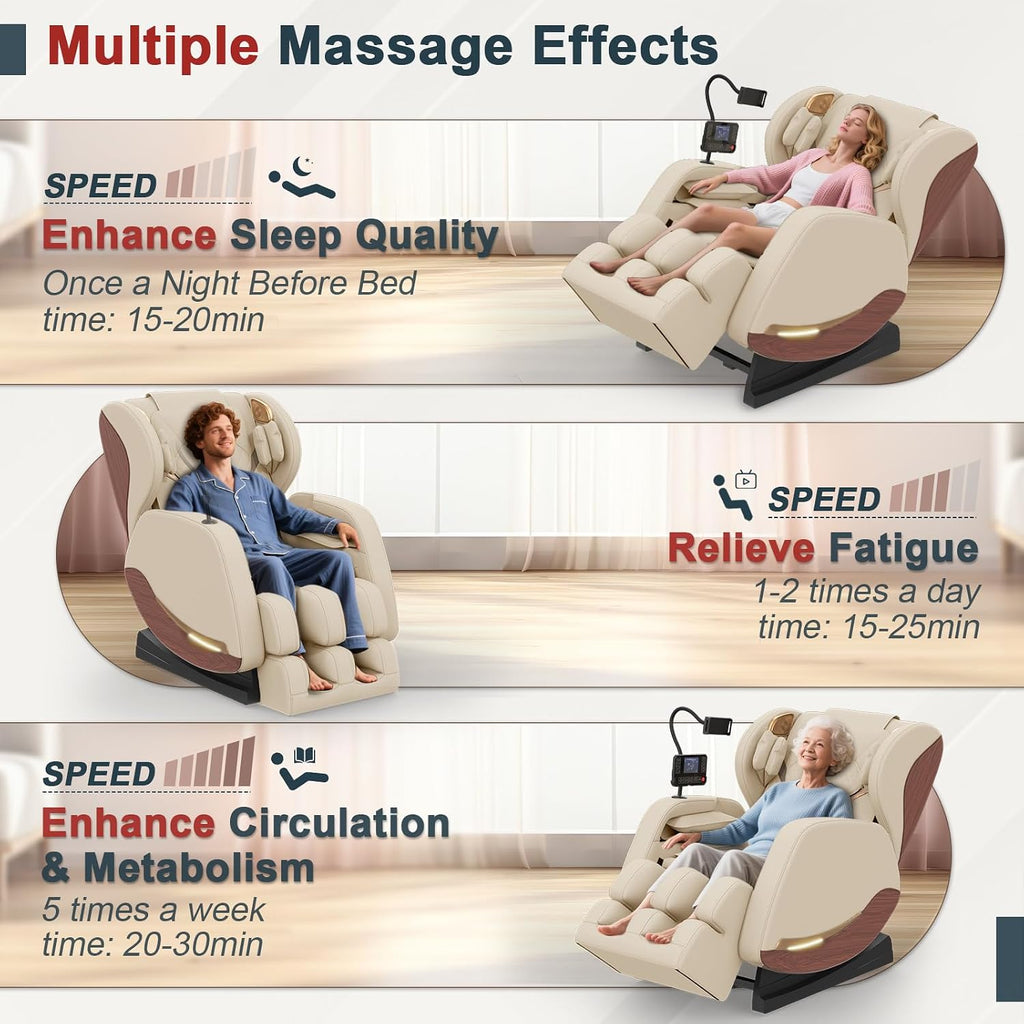 Massage Chair Full Body, 14 Fixed Rollers, Zero Gravity Recliner | Wood Grain Leather, Foot Massage, 5 Auto Modes, 8