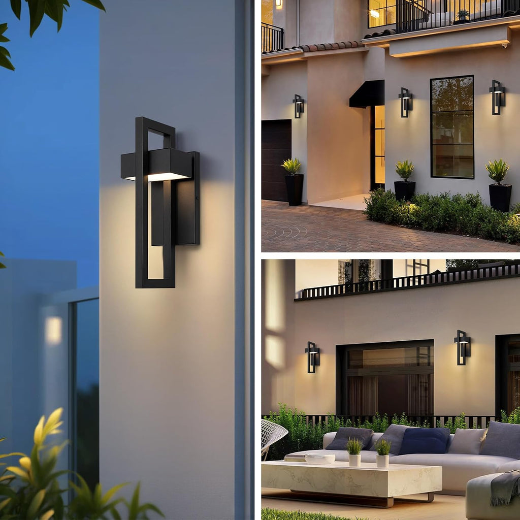 Outdoor Wall Lights Modern Exterior Lighting Fixtures, 3000K Integrated LED Outdoor Wall Sconce Lighting 2 Packs