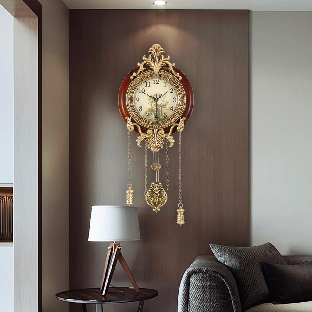 9-inch Vintage Wood Wall Clock with Swinging Pendulum