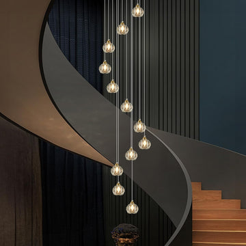 Crystal Chandeliers for Staircases, 12-Light Gold Modern Chandeliers for High Ceilings_Crystal Pendant Light Fixture for Living Room Kitchen Island Foyer Hallway Bar