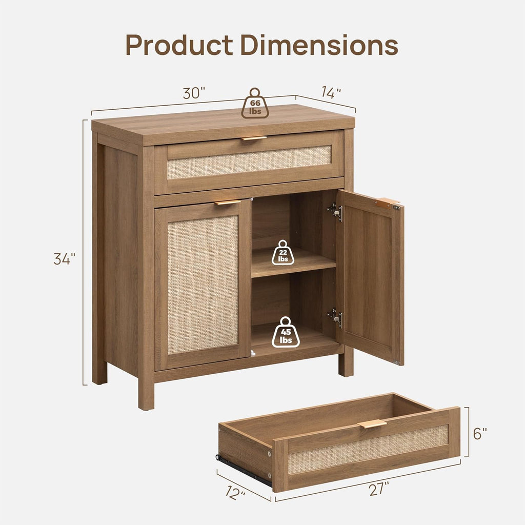 Sideboard Buffet Cabinet Set of 3, Rattan Credenza Storage Cabinet, Boho Buffet Table Console Cabinets with Drawer
