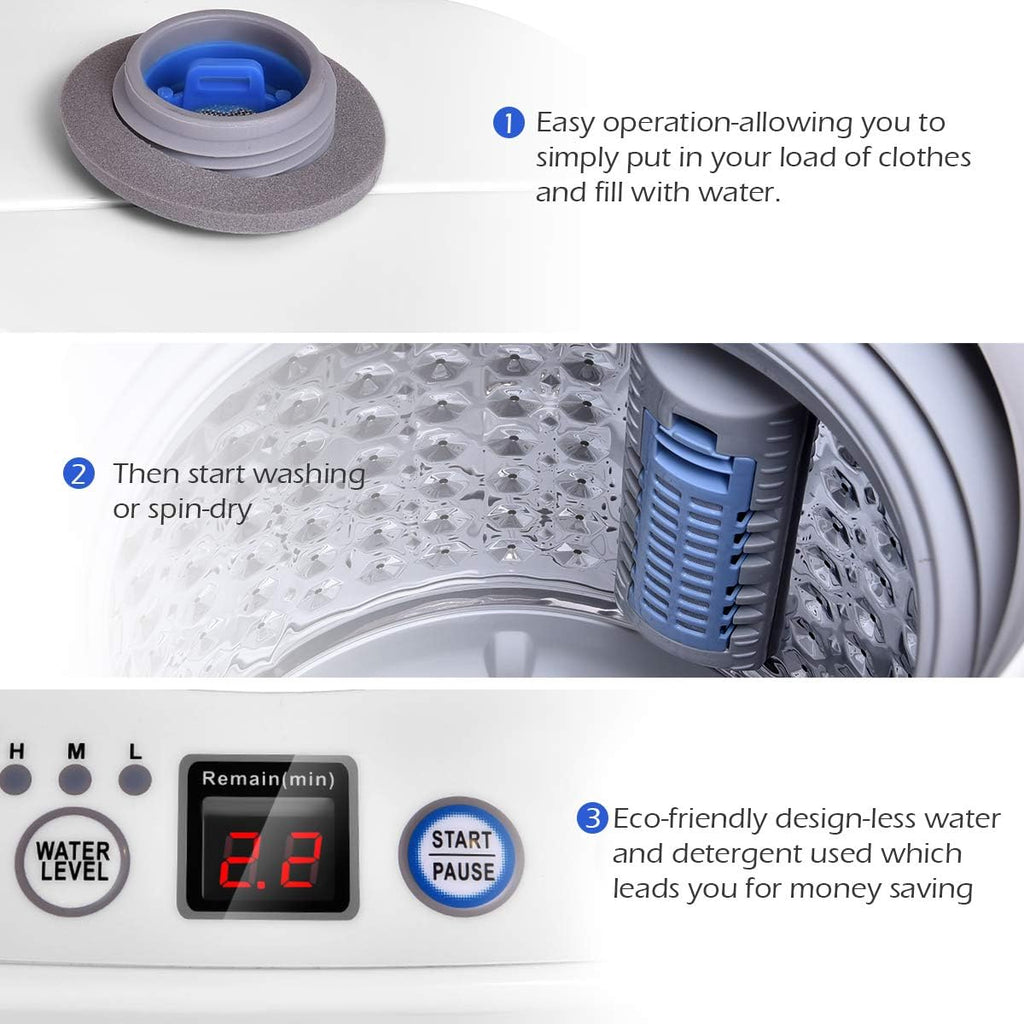 Portable Washing Machine, Full Automatic Washer and Dryer Combo, with Built-in Pump Drain 8 LBS Capacity Compact
