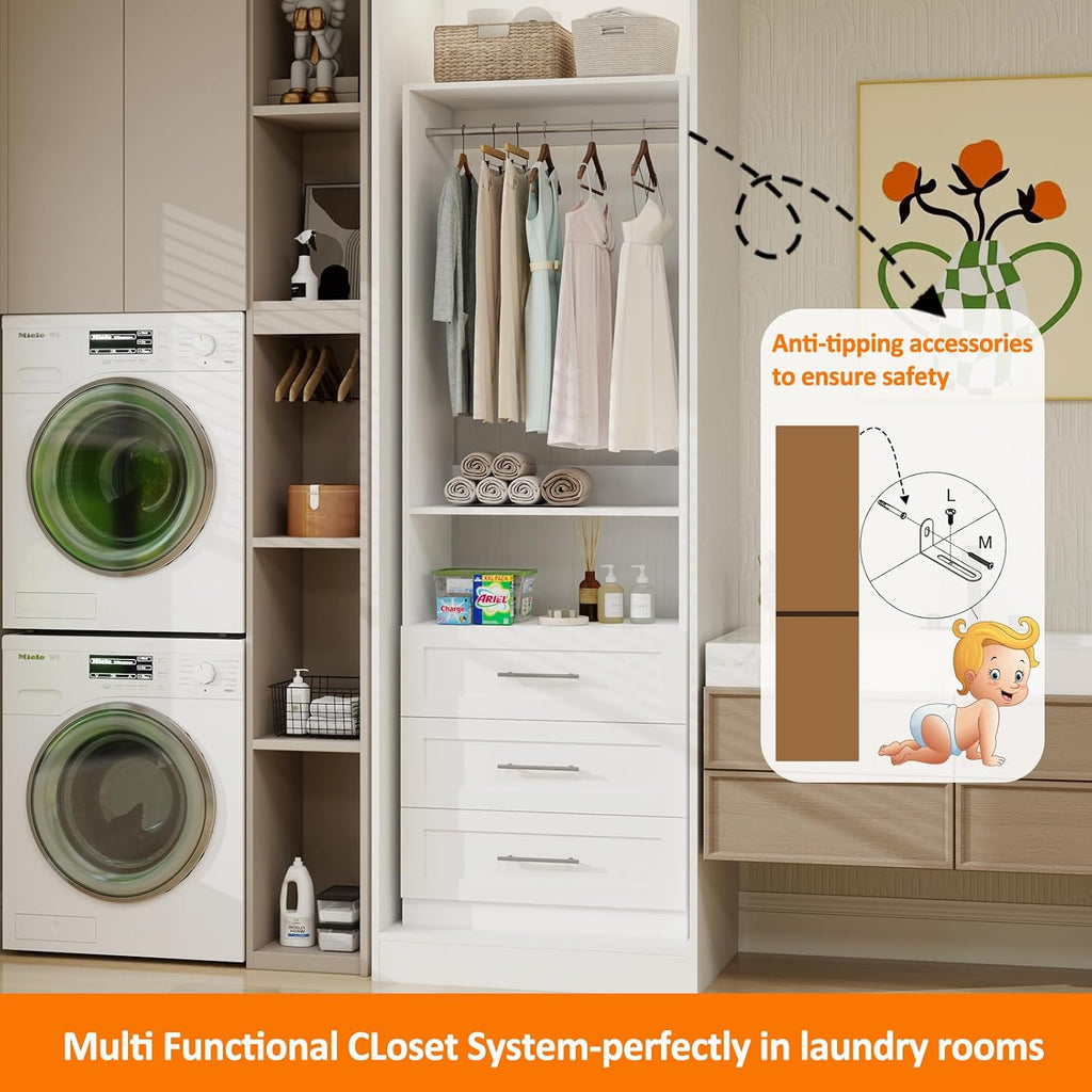 Modular Closet System with 12 Drawers, 8FT-21FT | Closet Organizer Storage System with 8 Extendable Hanging Rods 4