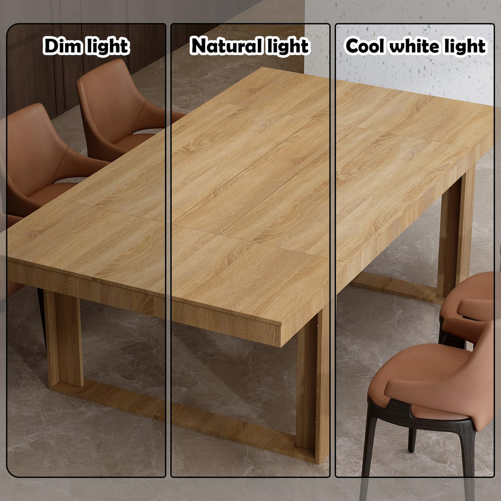 86.6" W Dining Table for 8-10 People, Versatile Modern Wooden Dinner Table Kitchen Table Conference Room, Light Brown