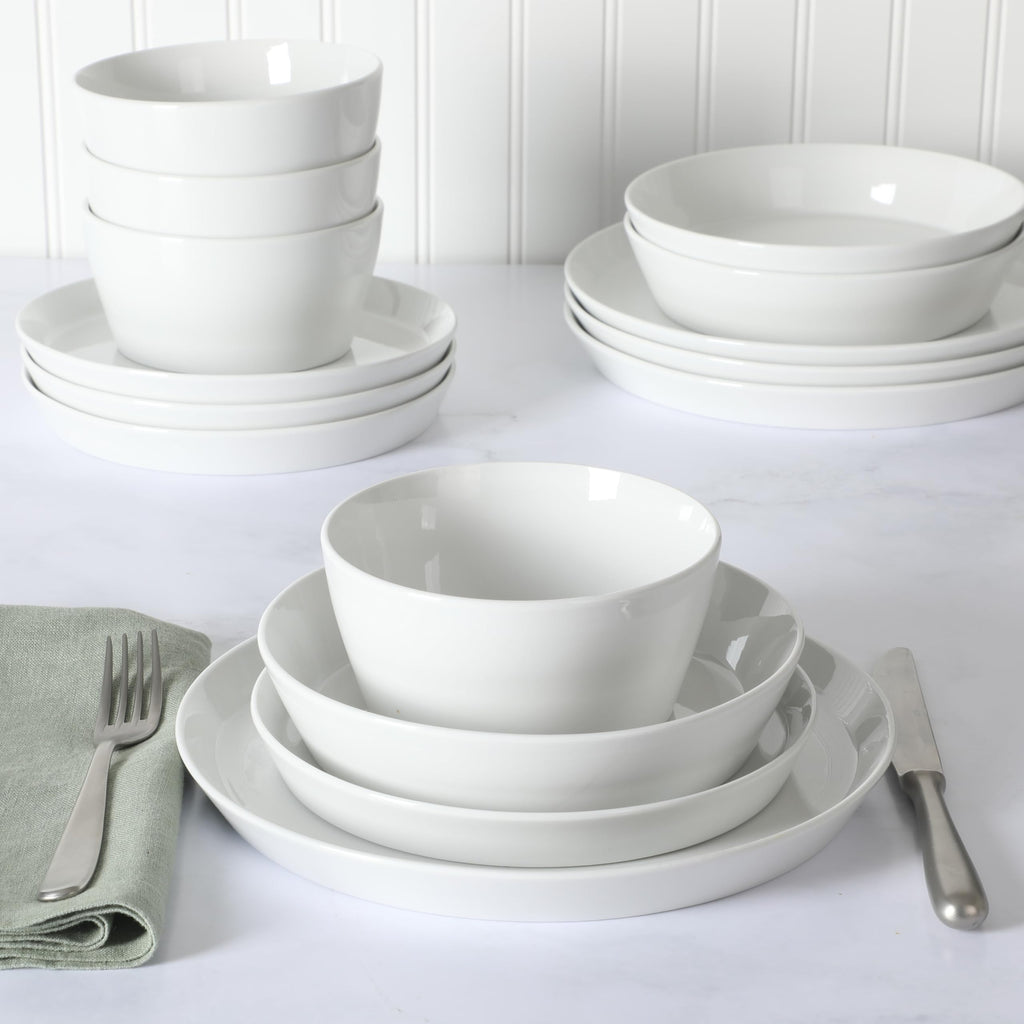Selma Chip & Scratch Resistant Dinnerware Set Service for 4 (16pcs) - White Plates and Bowls, Durable Dishwasher and