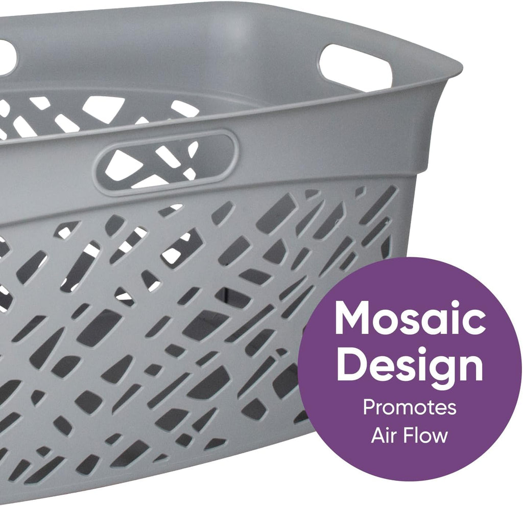 Non-Breakable Mosaic Laundry Basket, 45L - Dark Gray, Decorative Storage, Vented Design, Made in France, Modern Home