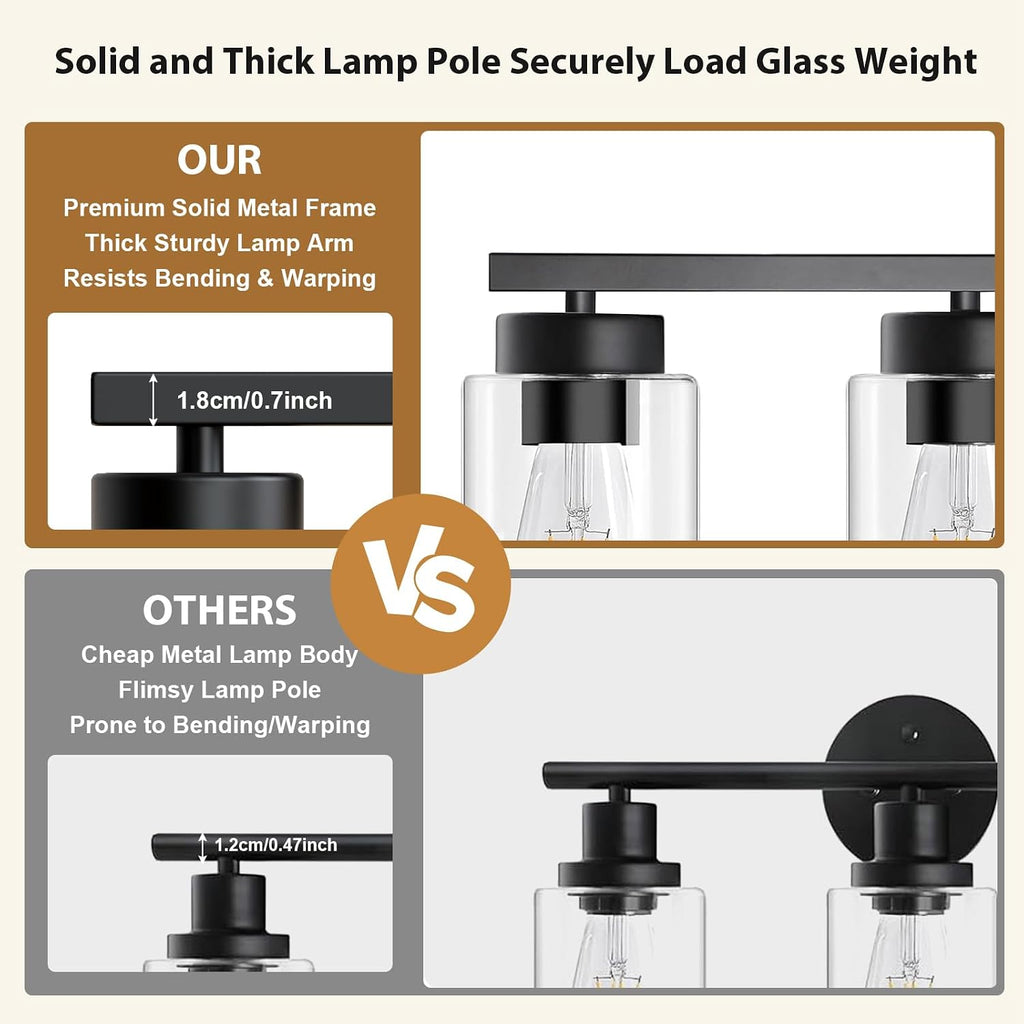 Modern Bathroom Light Fixtures, 4 Light Black Vanity Lights, Bathroom Lighting Fixtures Over Mirror with Clear Glass