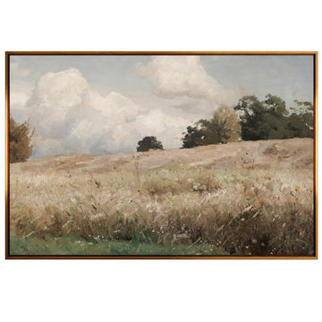 Golden Framed Vintage Canvas Wall Art Crop Fields Classic Nature Field Landscape 24x36in, Farmhouse Rustic Country
