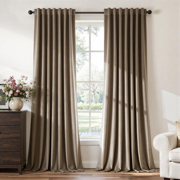 Light Taupe Velvet Blackout Curtains 84 Inch 2 Panels Room Darkening Drapes